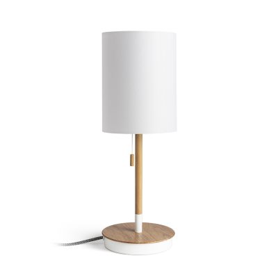 RENDL KEITH/RON 15/20 stolná s USB Polycotton biela/buk 230V LED E27 15W