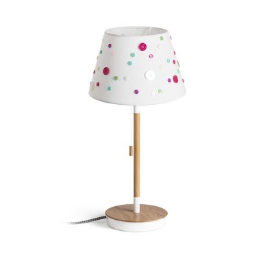 RENDL KEITH/DELISA stolná s USB biela gombíky/buk 230V LED E27 11W