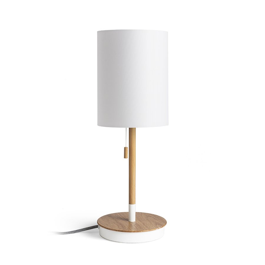 RENDL KEITH/RON 15/20 stolná s USB Polycotton biela/buk 230V LED E27 15W – obrázok 1