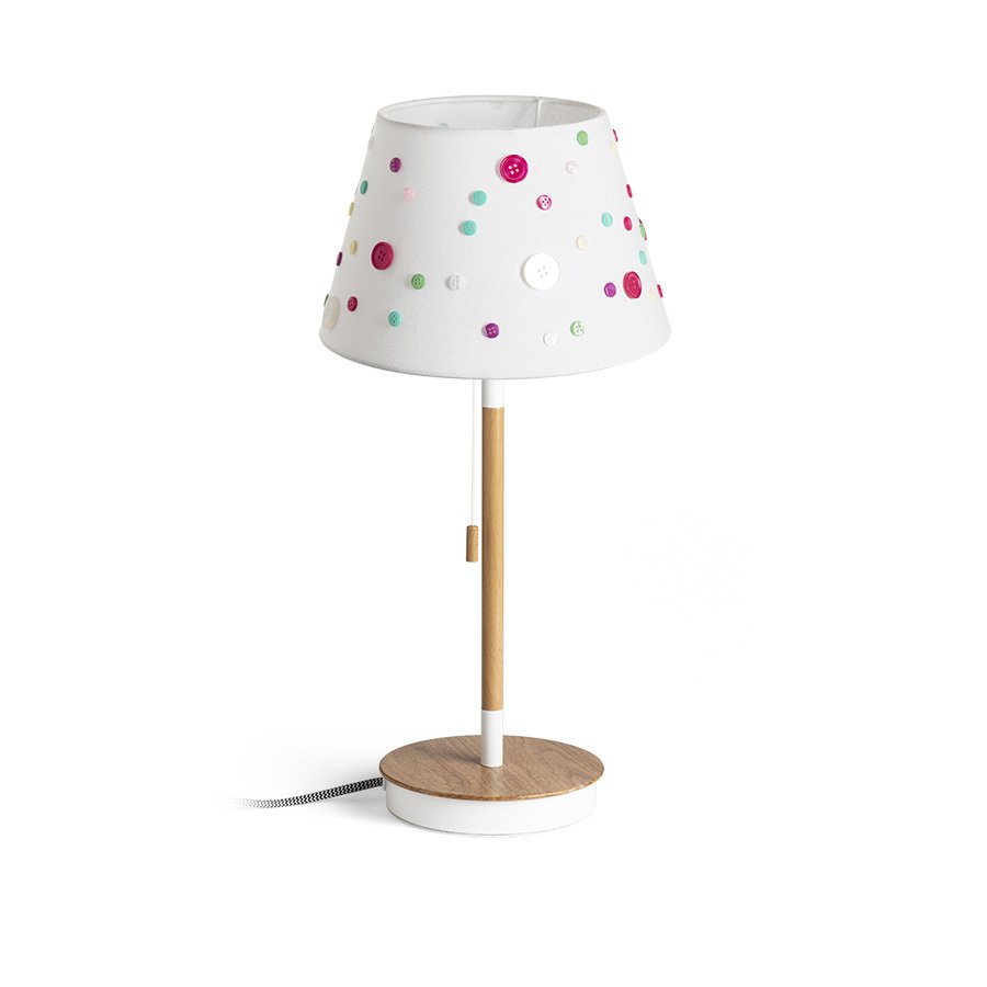 RENDL KEITH/DELISA stolná s USB biela gombíky/buk 230V LED E27 11W – obrázok 1