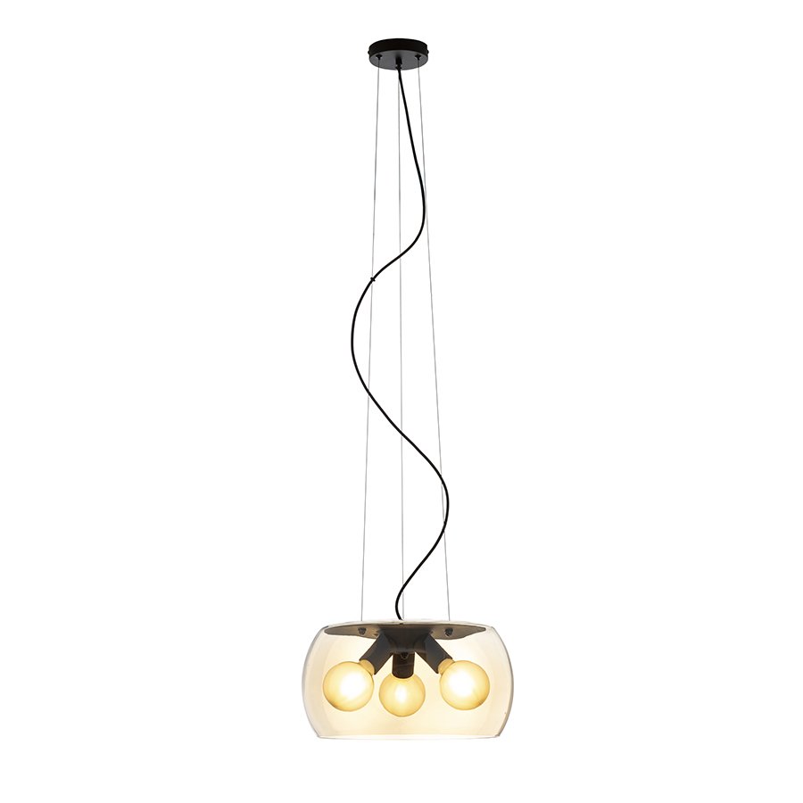 RENDL AMANDA závesná matná čierna jantárové sklo 230V LED E27 3x15W – obrázok 1