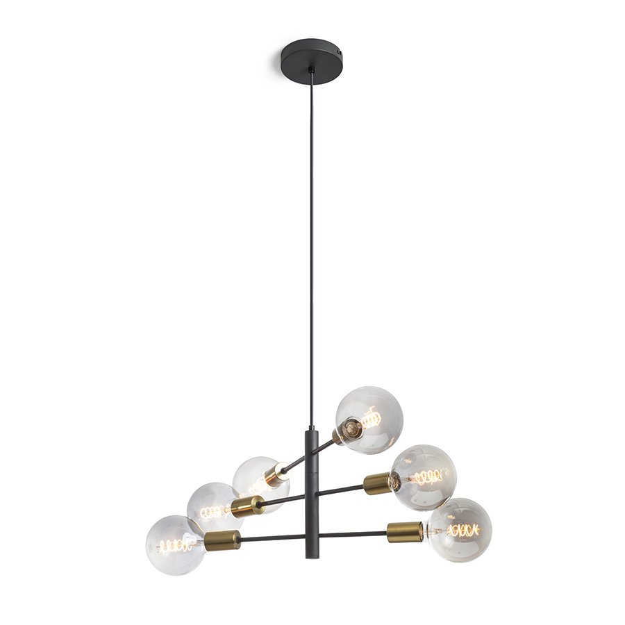 RENDL ARTEMIA 6 závesná čierna česaná mosadz 230V LED E27 6x15W – obrázok 1