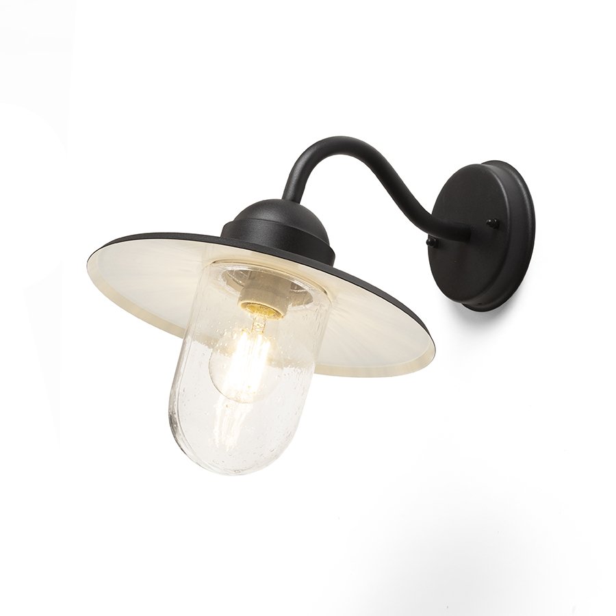 RENDL BEACON nástenná čierna štrukúrované sklo 230V LED E27 15W IP44 – obrázok 1