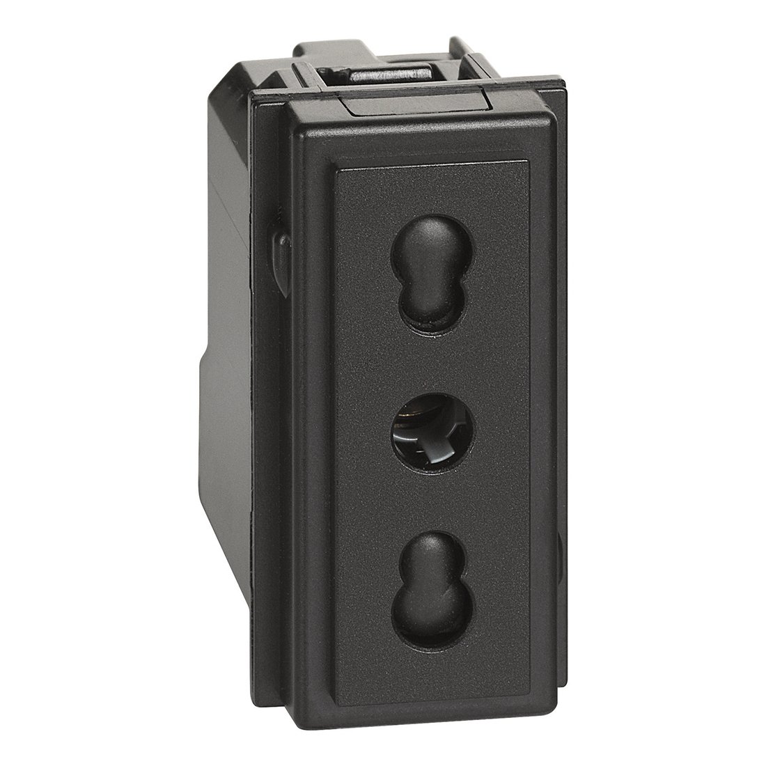 LIVING NOW ZÁSUVKA 2P+T TALIANSKÝ ŠTANDARD ROZTEČ 19 A 26 MM 1 MODUL ČIERNA – obrázok 1
