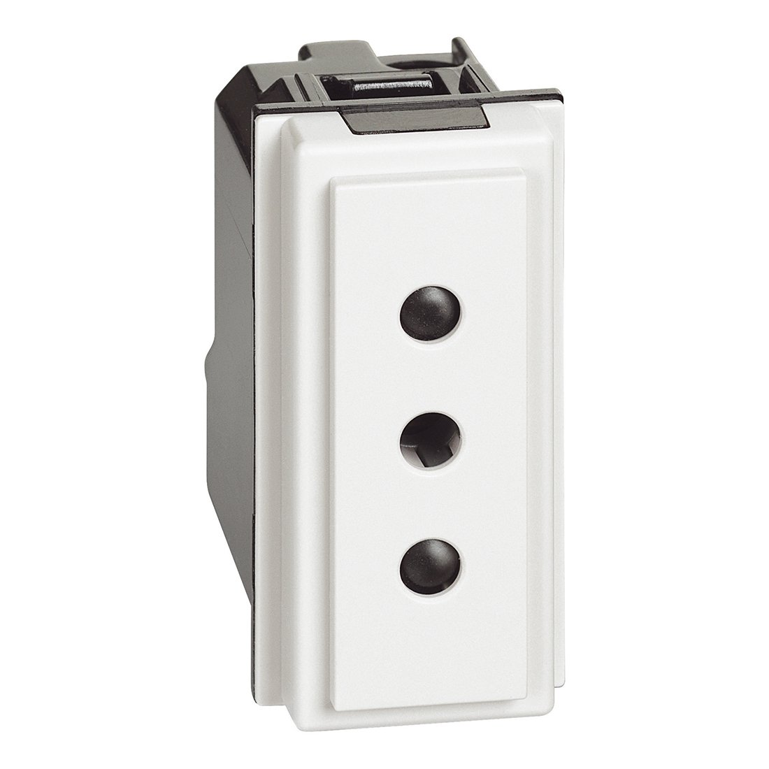 LIVING NOW ZÁSUVKA 2P+T TALIANSKÝ ŠTANDARD ROZTEČ 19 MM 1 MODUL BIELA – obrázok 1